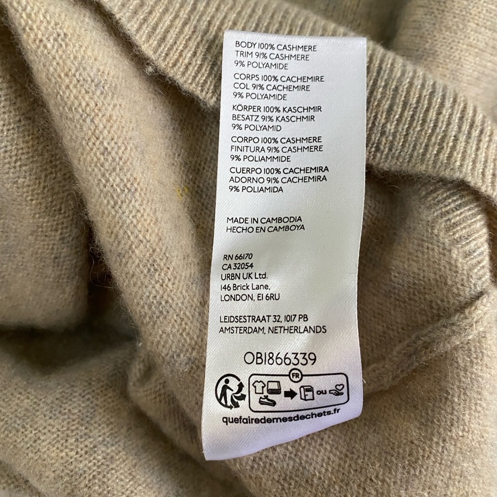 PILCRO Beige Heather 100% Cashmere Cropped Oversized Exposed Seam Sweater M - Picture 4 of 7